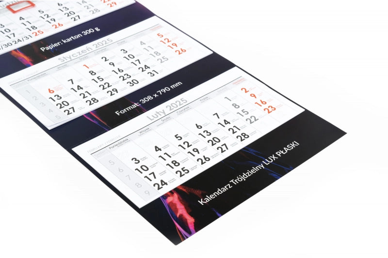 Kalendarz trójdzielny lux płaski