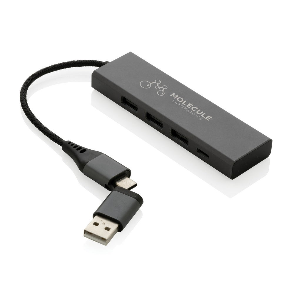 Hub USB 2.0 z USB C, aluminium z recyklingu Winners Gadzety