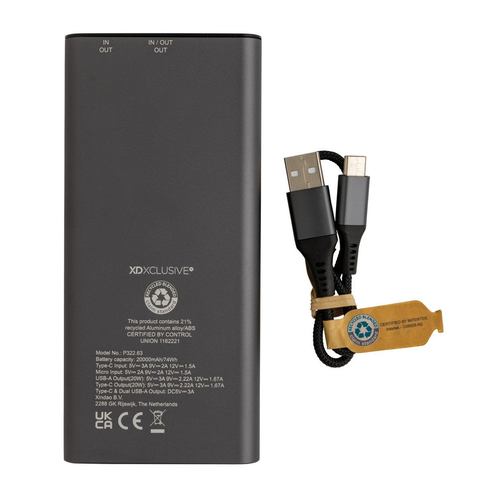 Power bank 20000 mAh Terra, aluminium z recyklingu Winners Gadzety