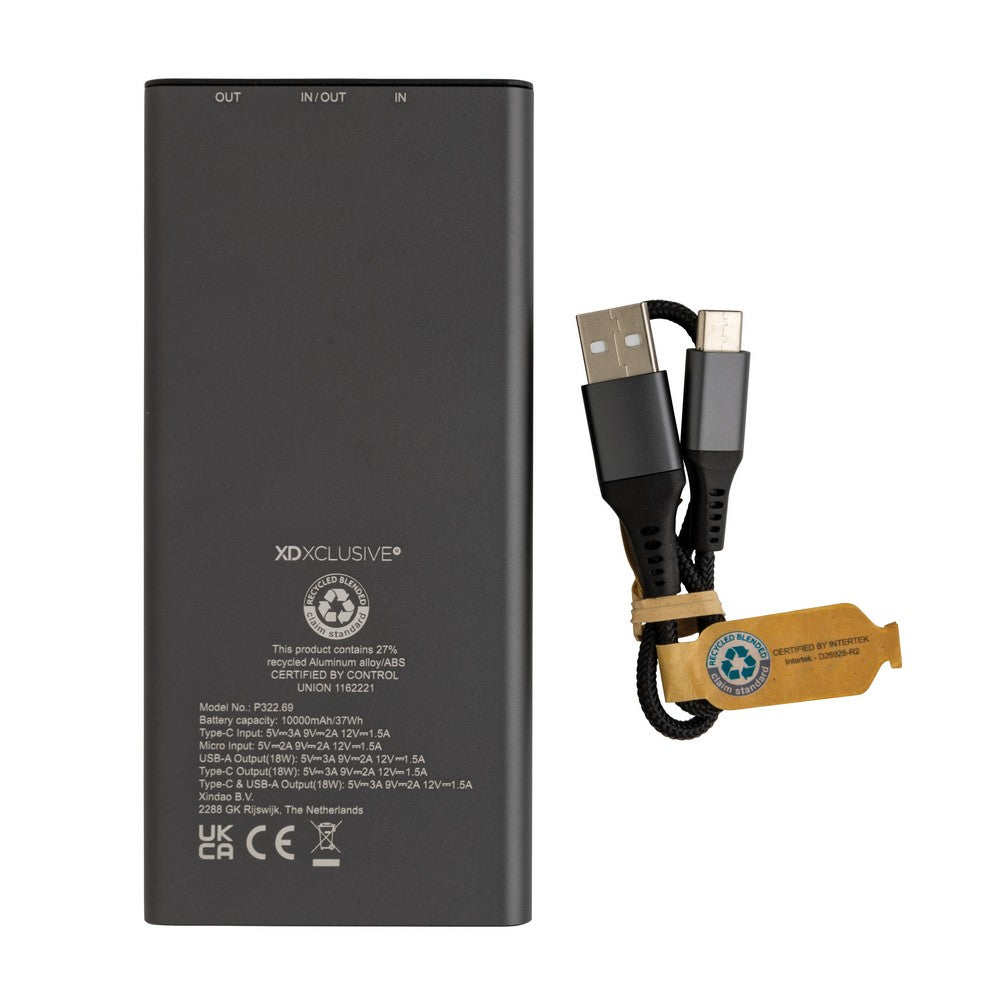 Szybki power bank 10000 mAh Terra, aluminium z recyklingu Winners Gadzety