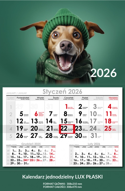 Kalendarz jednodzielny lux płaski