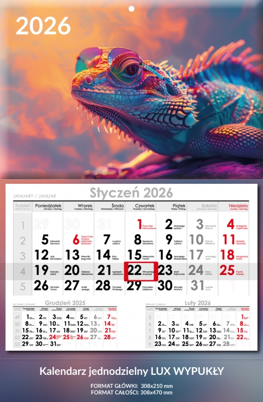 Kalendarz jednodzielny lux wypukły
