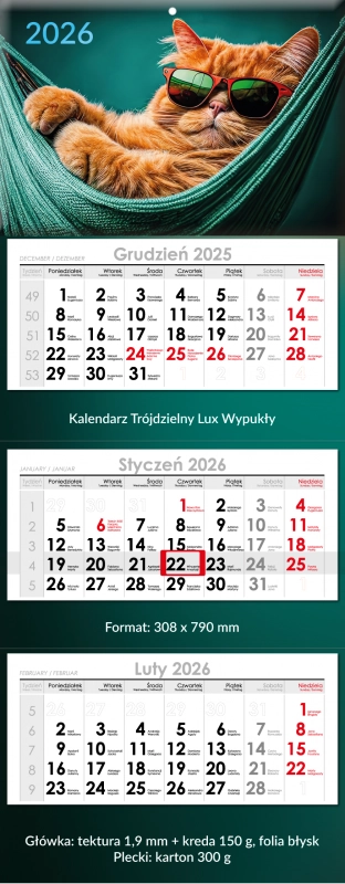 Kalendarz trójdzielny lux wypukły