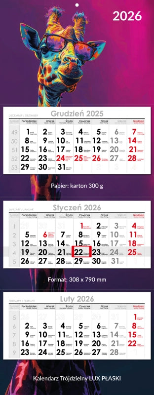 Kalendarz trójdzielny lux płaski