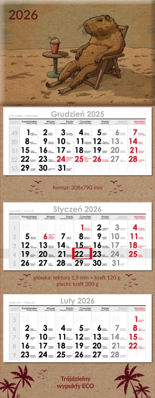 Kalendarz trójdzielny wypukły eco