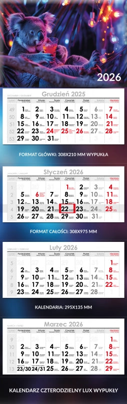 Kalendarz czterodzielny lux wypukły