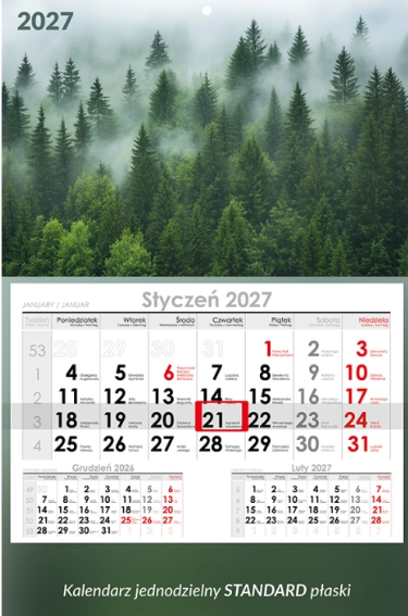 Kalendarz jednodzielny lux płaski
