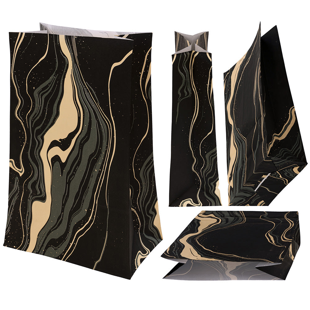 Torba papierowa świąteczna 16x8x27cm CZARNO ZŁOTY MARMUR Winners Gadzety