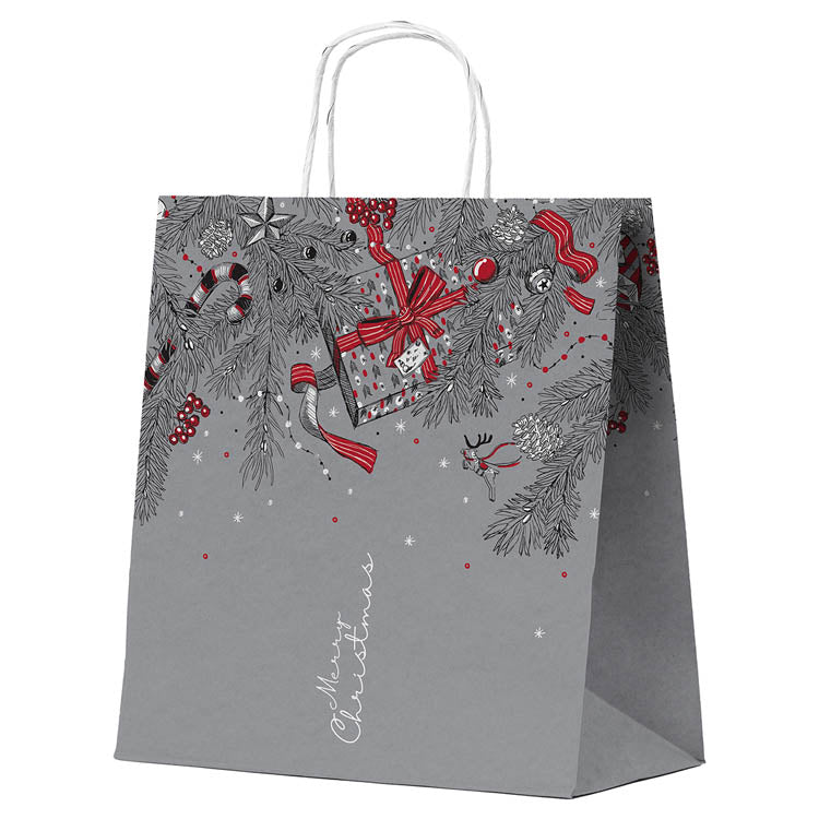 Torba papierowa świąteczna 32x16x38cm MERRY CHRISTMAS SZARA Winners Gadzety