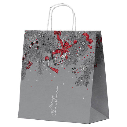 Torba papierowa świąteczna 32x16x38cm MERRY CHRISTMAS SZARA Winners Gadzety