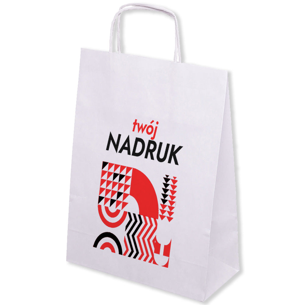 Torba papierowa z nadrukiem 240x100x320mm BIAŁA 50 szt. Winners Gadzety