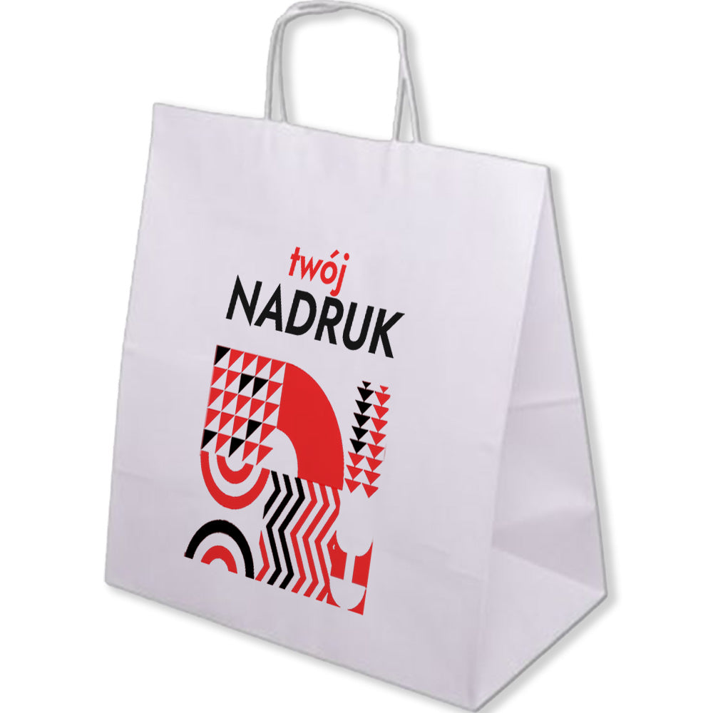 Torba papierowa z nadrukiem 330x160x380mm BIAŁA 50 szt. Winners Gadzety