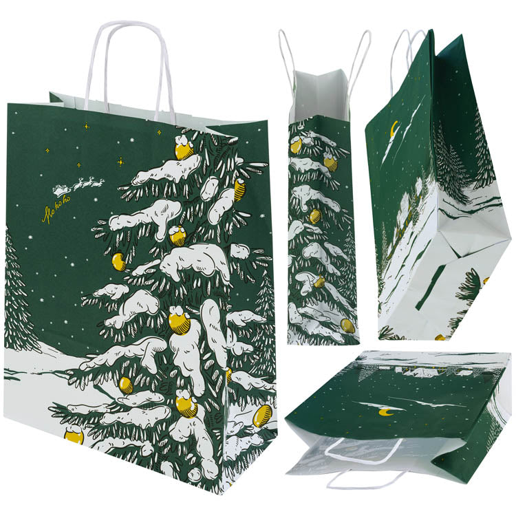 Torba papierowa świąteczna 24x10x32cm ZIELONA CHOINKA Winners Gadzety