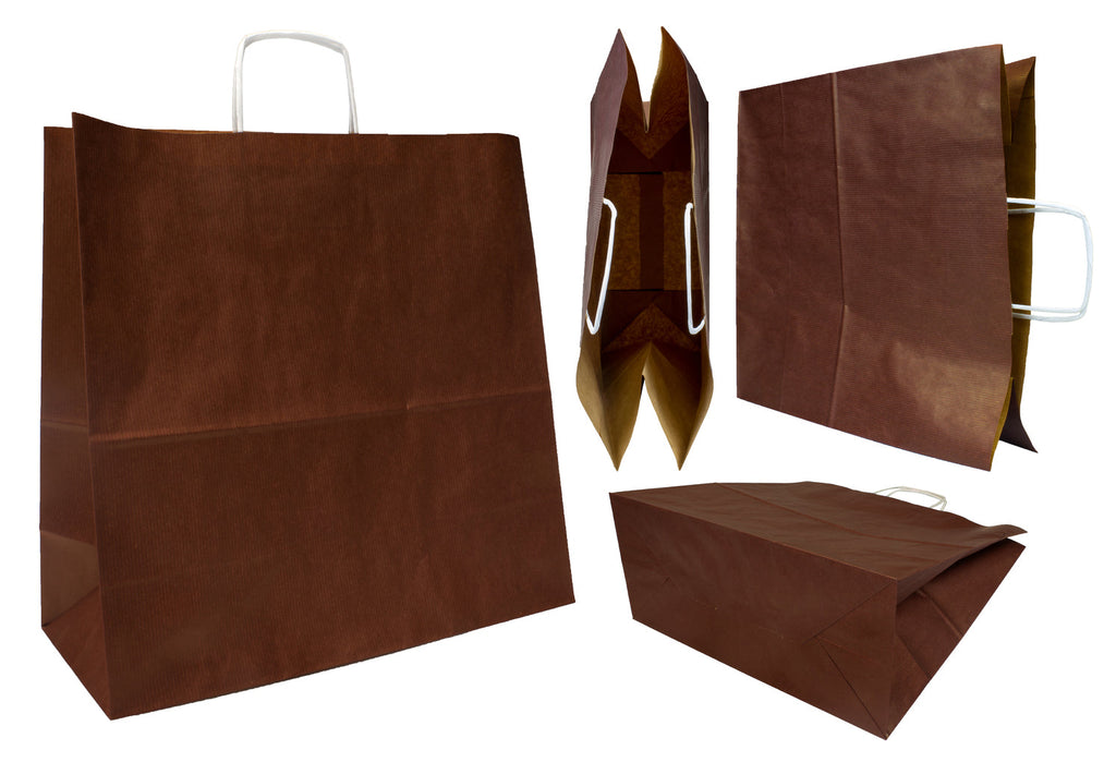 Torba papierowa 400x180x390mm CIEMNY BRĄZ BIAŁA Winners Gadzety