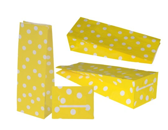 Torebki papierowe 10x26 cm w groszki - żółty -10 sztuk Winners Gadzety