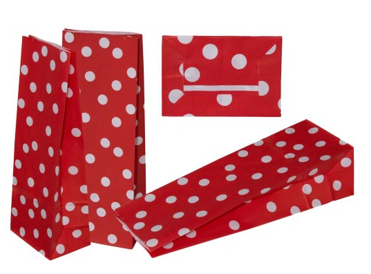 Torby papierowe 10x26 cm w groszki - czerwone - 10 sztuk Winners Gadzety