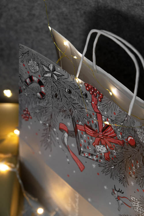 Torba papierowa świąteczna 32x16x38cm MERRY CHRISTMAS SZARA Winners Gadzety