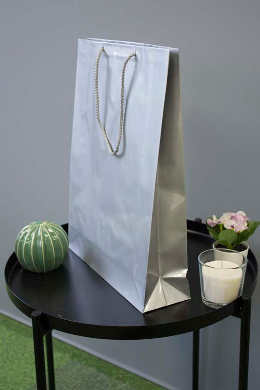 Torba laminowana z uchwytem sznurkowym - SREBRNA - 300x100x400mm Winners Gadzety