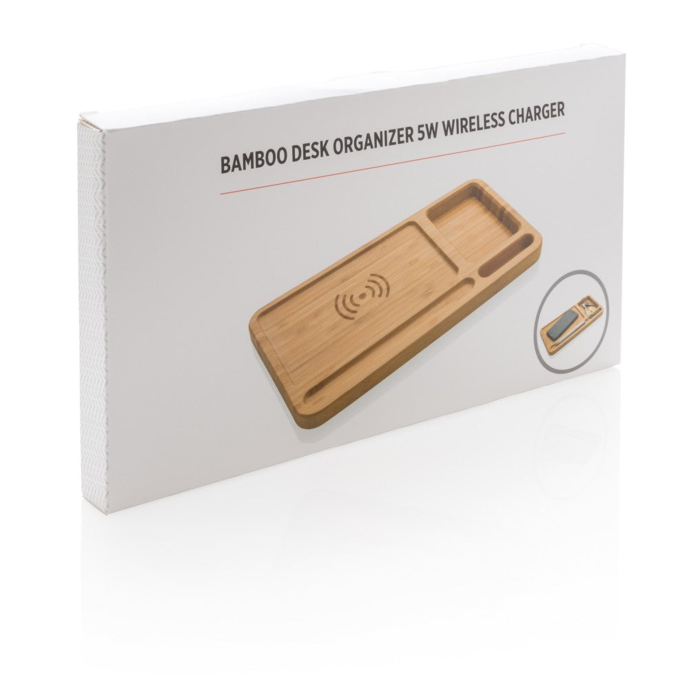 Bambusowa ładowarka bezprzewodowa 5W i organizer na biurko Winners Gadzety