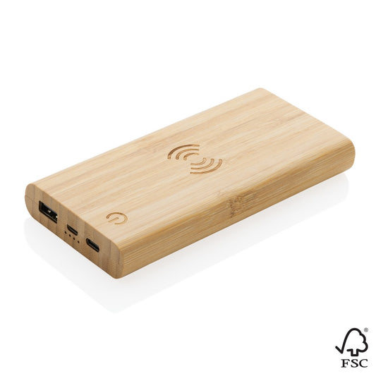 Bambusowy, bezprzewodowy power bank 8000 mAh, ładowarka bezprzewodowa 5W Winners Gadzety