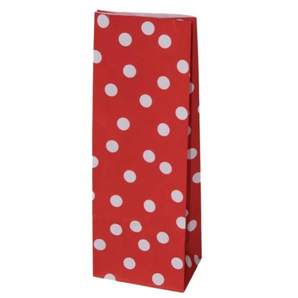 Torby papierowe 10x26 cm w groszki - czerwone - 10 sztuk Winners Gadzety