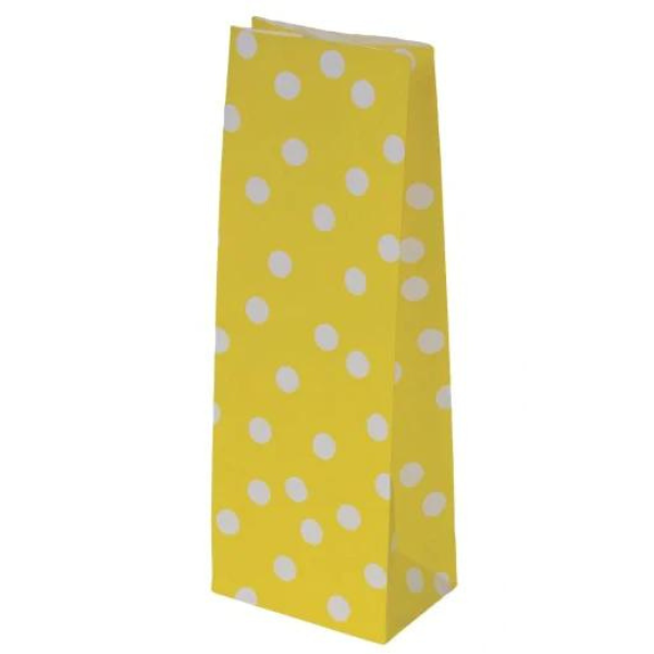 Torebki papierowe 10x26 cm w groszki - żółty -10 sztuk Winners Gadzety