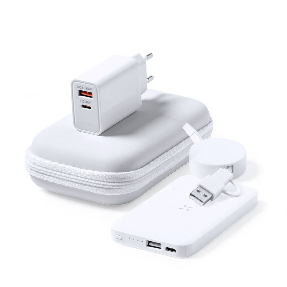 Zestaw podróżny do ładowania, bezprzewodowy power bank 4000 mAh, ładowarka bezprzewodowa 5W, zwijany kabel do ładowania i synchronizacji, ładowarka ścienna Winners Gadzety