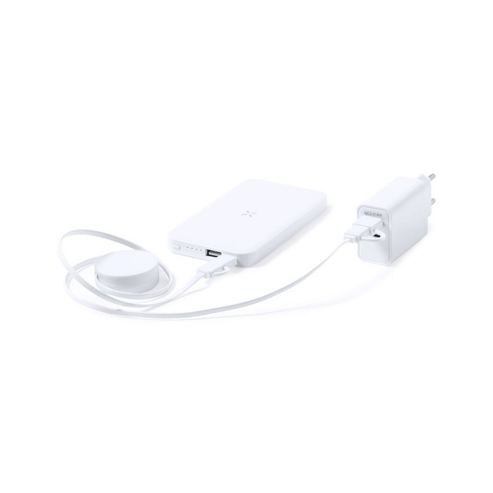 Zestaw podróżny do ładowania, bezprzewodowy power bank 4000 mAh, ładowarka bezprzewodowa 5W, zwijany kabel do ładowania i synchronizacji, ładowarka ścienna Winners Gadzety