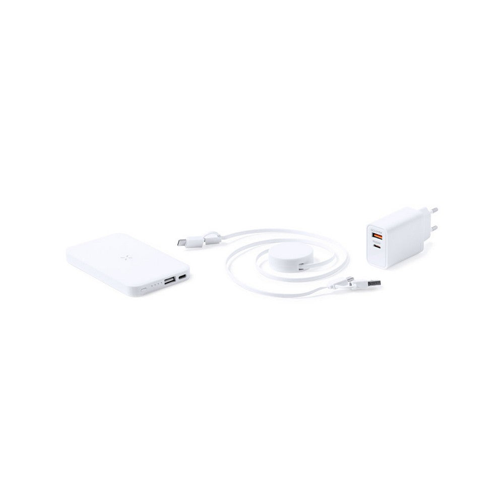 Zestaw podróżny do ładowania, bezprzewodowy power bank 4000 mAh, ładowarka bezprzewodowa 5W, zwijany kabel do ładowania i synchronizacji, ładowarka ścienna Winners Gadzety