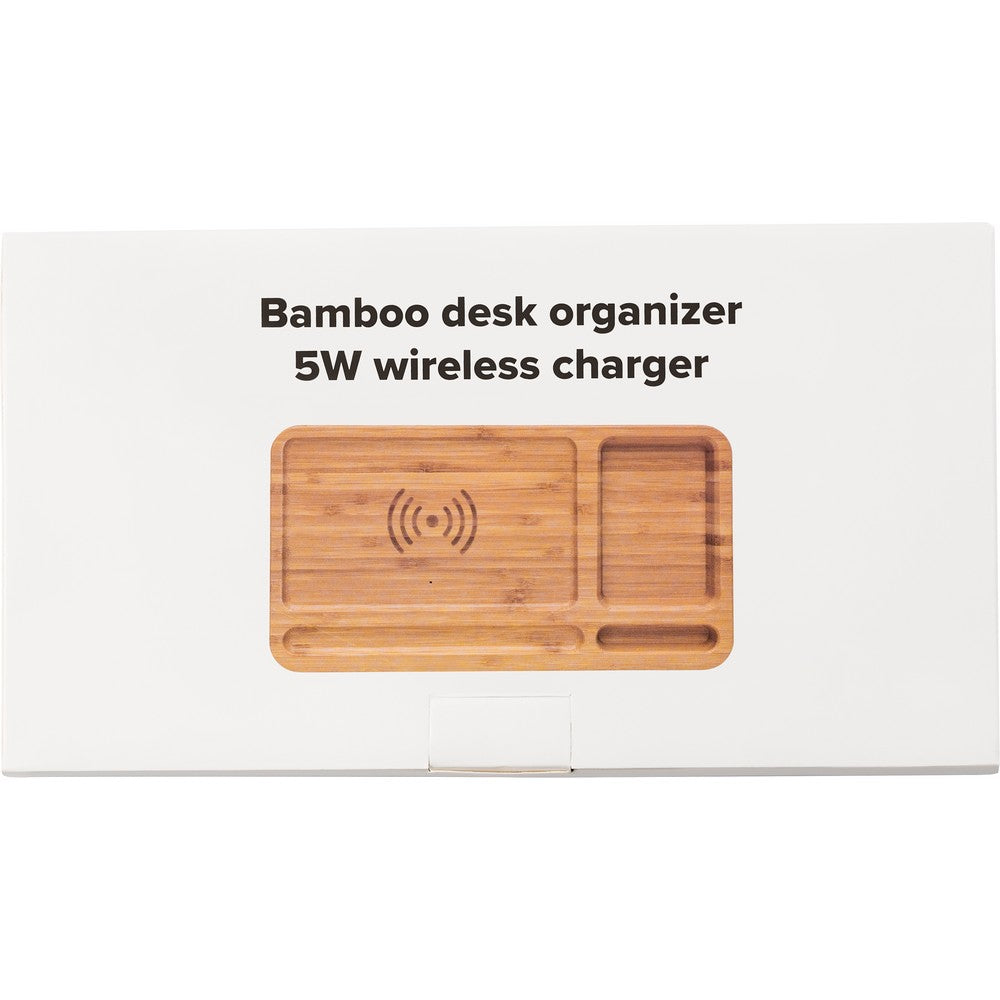Bambusowy organizer na biurko, ładowarka bezprzewodowa 5W Winners Gadzety