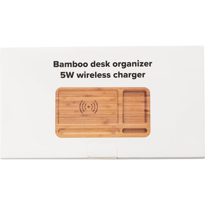 Bambusowy organizer na biurko, ładowarka bezprzewodowa 5W Winners Gadzety