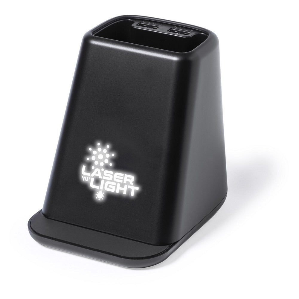 Ładowarka bezprzewodowa 5W-15W, 2 wyjścia USB, pojemnik na przybory do pisania, stojak na telefon Winners Gadzety