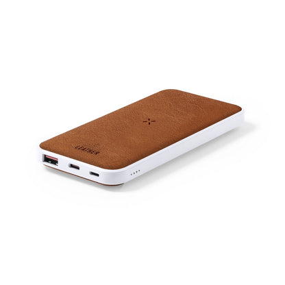 Bezprzewodowy power bank 8000 mAh z RABS, ładowarka bezprzewodowa 5W-10W, element ze skóry z recyklingu Winners Gadzety