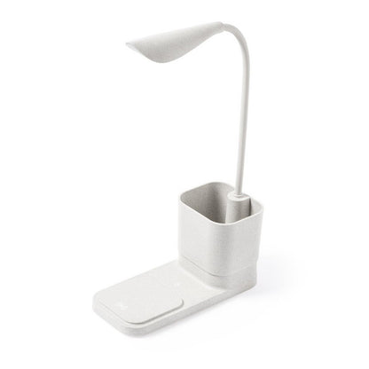 Lampka na biurko ze słomy pszenicznej, ładowarka bezprzewodowa 5W-10W, stojak na telefon, pojemnik na przybory do pisania Winners Gadzety