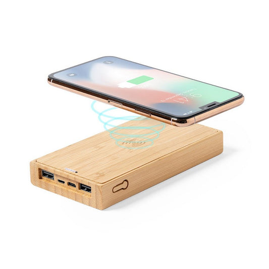 Bambusowy power bank 10000 mAh, bezprzewodowa ładowarka 5W, ładowarka słoneczna Winners Gadzety