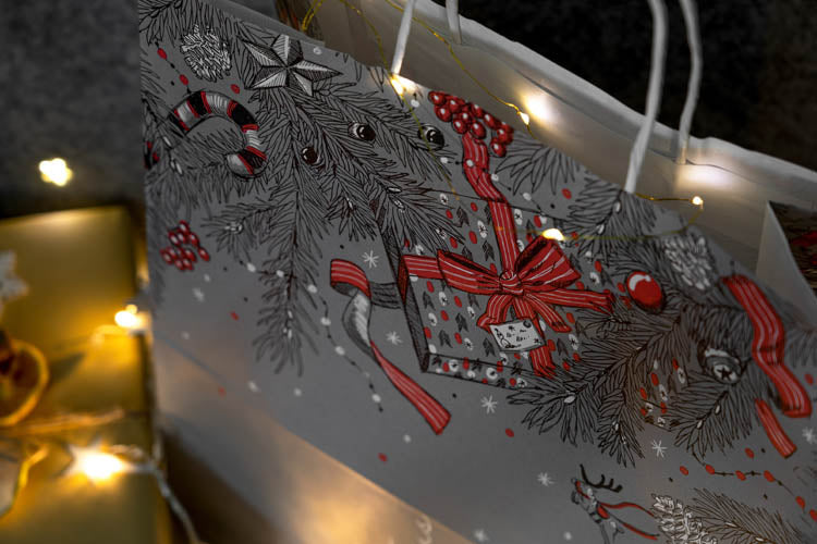 Torba papierowa świąteczna 32x16x38cm MERRY CHRISTMAS SZARA Winners Gadzety