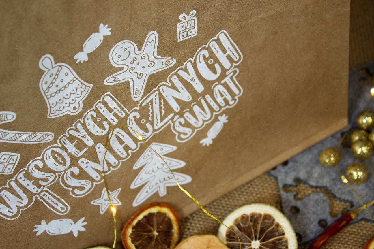 Torba papierowa świąteczna CATERINGOWA 32x22x24,5cm SMACZNYCH ŚWIĄT Winners Gadzety