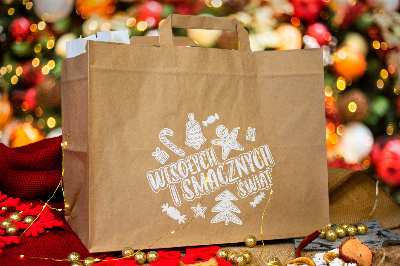 Torba papierowa świąteczna CATERINGOWA 32x22x24,5cm SMACZNYCH ŚWIĄT Winners Gadzety