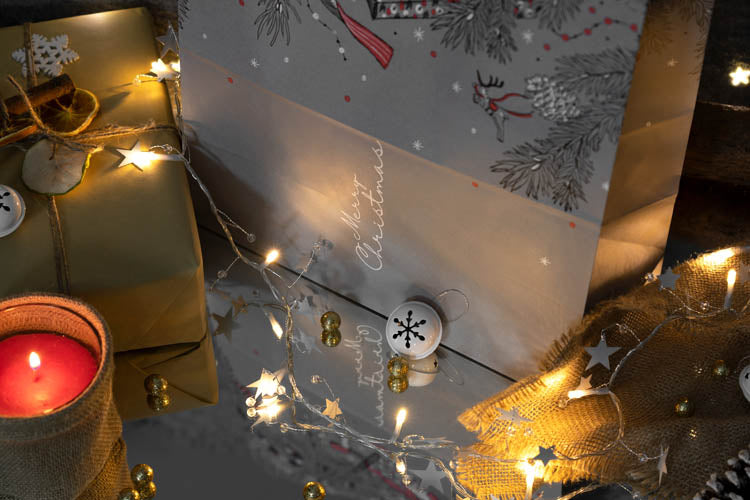 Torba papierowa świąteczna 32x16x38cm MERRY CHRISTMAS SZARA Winners Gadzety