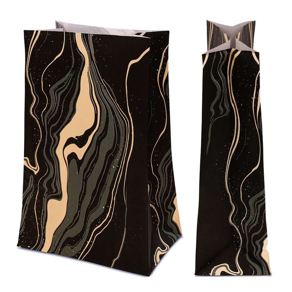 Torba papierowa świąteczna 16x8x27cm CZARNO ZŁOTY MARMUR Winners Gadzety