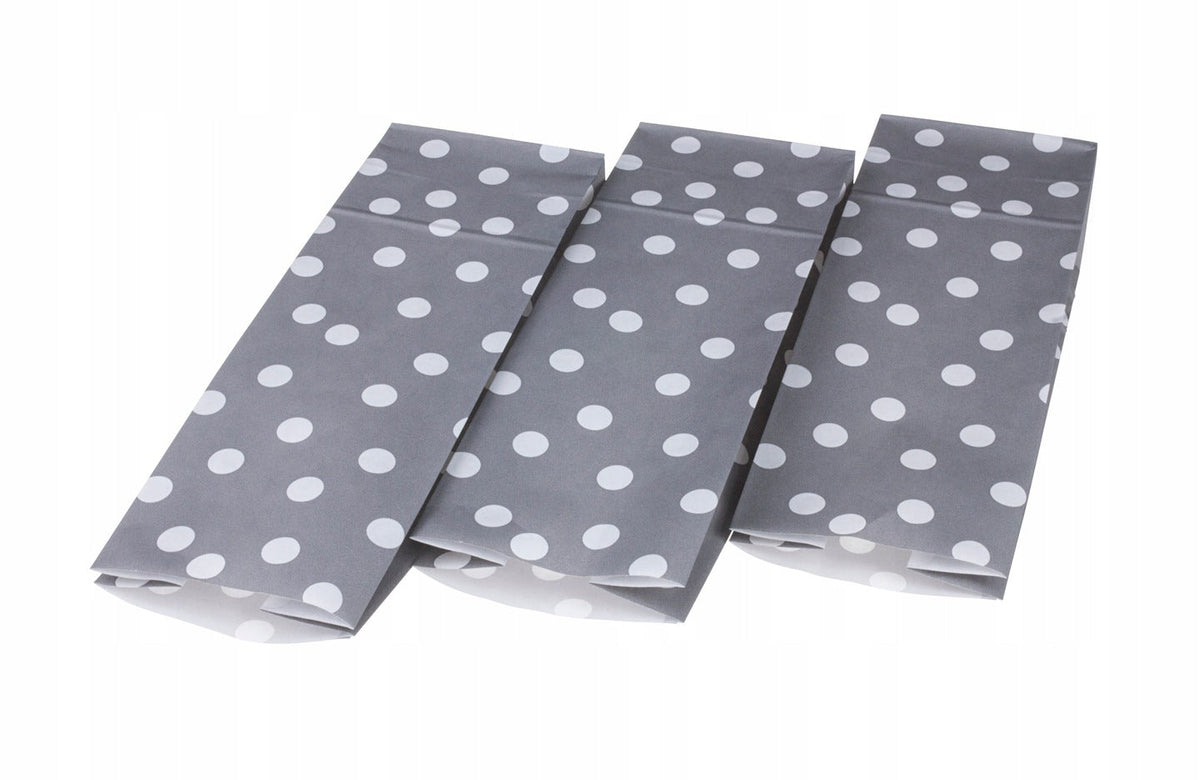 Torebki papierowe SZARE groszki 10x26x6,5 + naklejki THANK YOU Winners Gadzety
