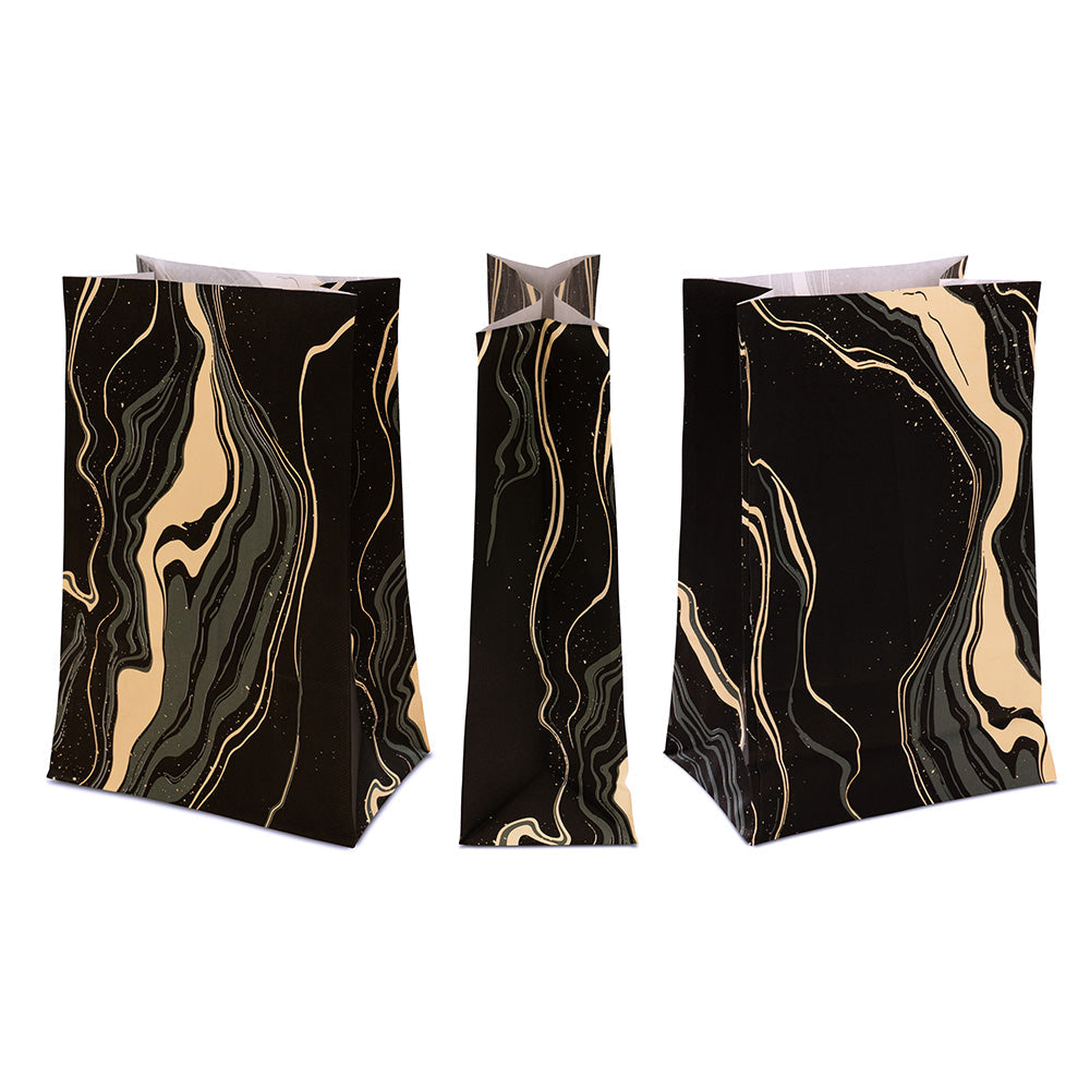 Torba papierowa świąteczna 16x8x27cm CZARNO ZŁOTY MARMUR Winners Gadzety