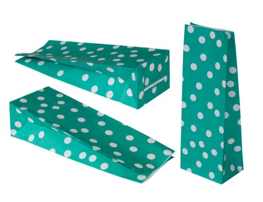 Torby papierowe 10x26 cm w groszki - zielony - 10 sztuk Winners Gadzety