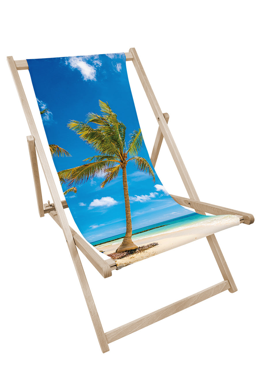 Leżak drewniany z nadrukiem PALMA NA PLAŻY Winners Gadzety